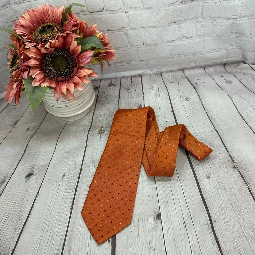 brooks brothers 346 silk tie orange navy basket weave pattern preppy business